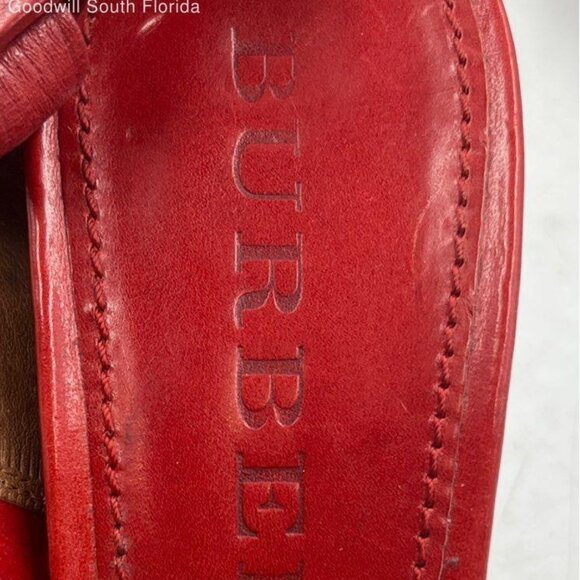 Burberry Women's 9 Strappy Red Leather 1.5" Platform Stacked Wedge 5.5" Heels - Picture 10 of 13